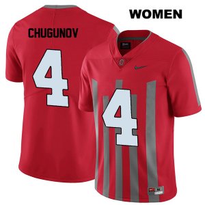 Women's NCAA Ohio State Buckeyes Chris Chugunov #4 College Stitched Elite Authentic Nike Red Football Jersey QX20H66FI